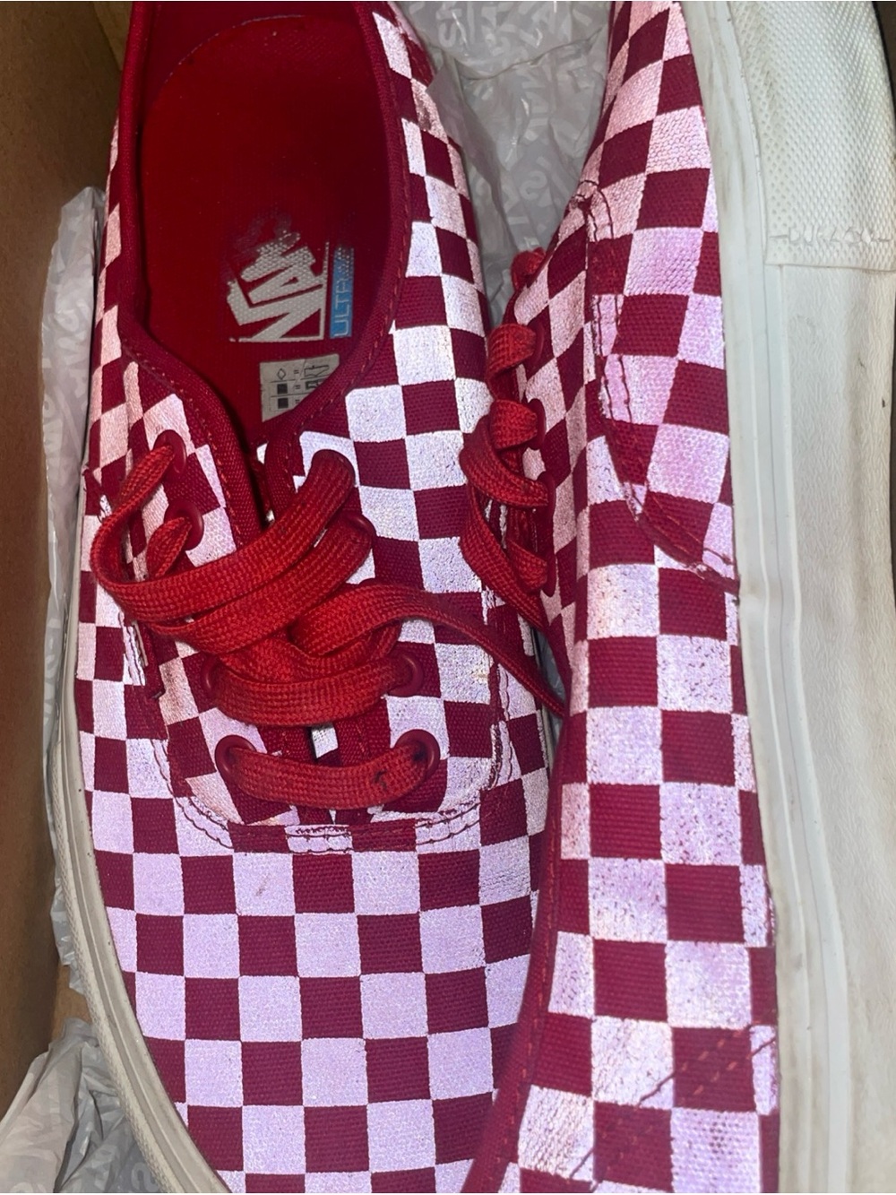 Vans Red and White Checkerboard Lace-Up Sneakers